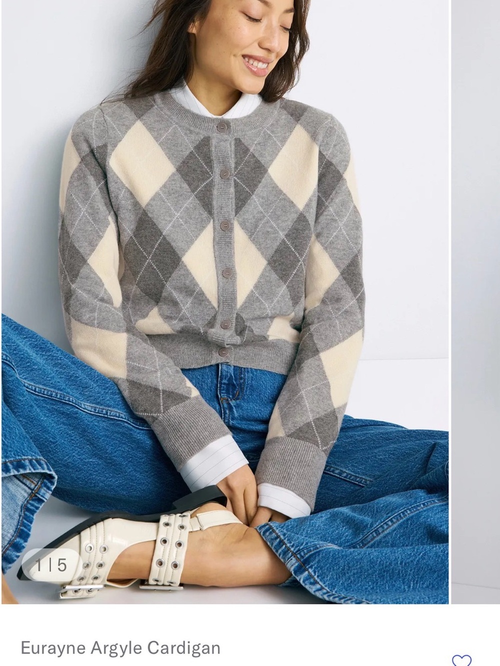 Sandro Gray & Cream Argyle Button-Front Cardigan